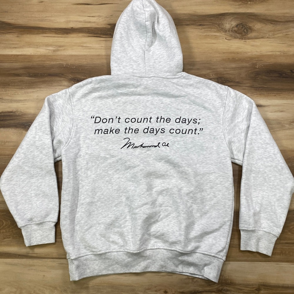 Zara Muhammad Ali Hoodie Mens L Streetwear Cotton Blend Graphic Grey Sportswear - Picture 9 of 9